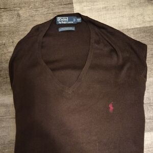 Polo by Ralph Lauren Men's V-Neck Sweater in Brown